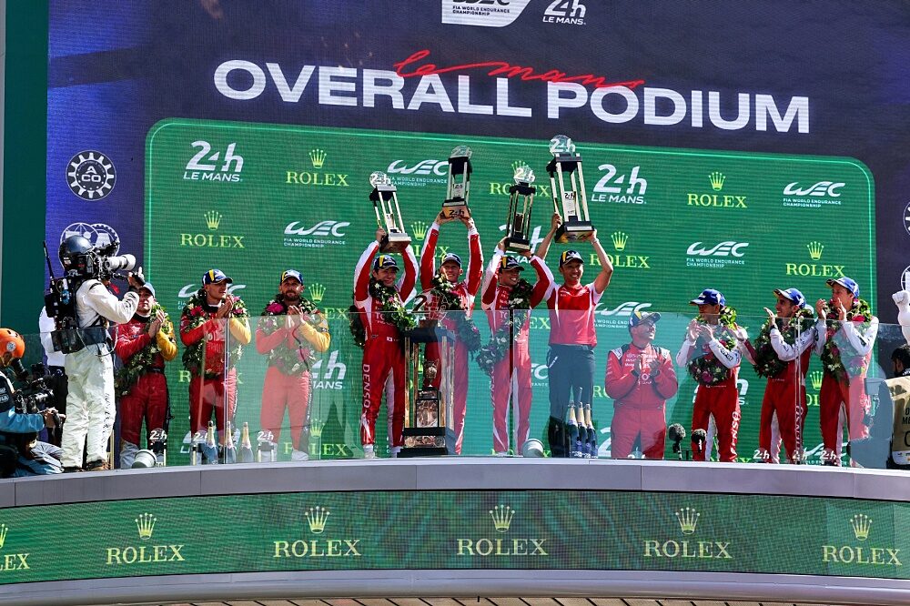 Overall podium at the 2026 Le Mans 24 Hours after Toyota Racing victory