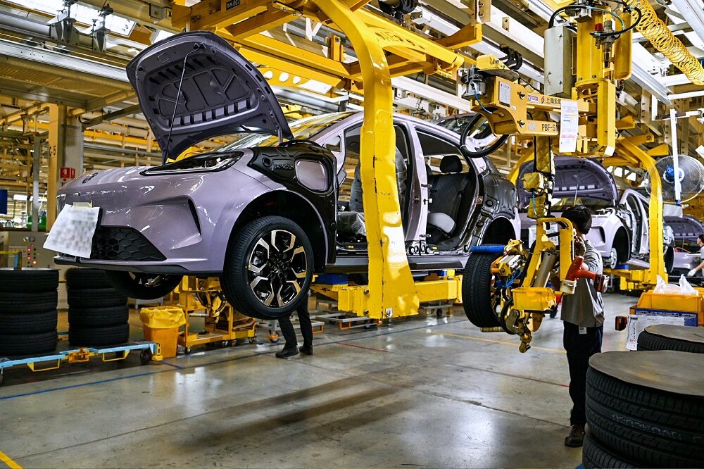 NEW MG URBAN 2026 on the assembly line with hood and doors open