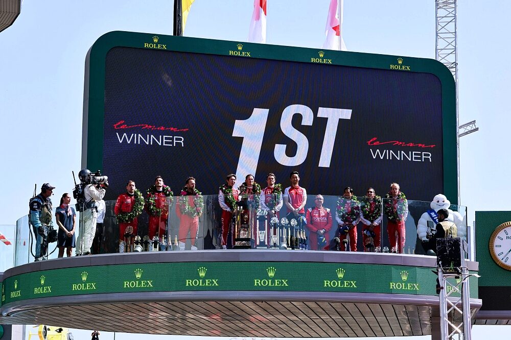 Winner screen for Toyota Racing at the 2026 Le Mans 24 Hours