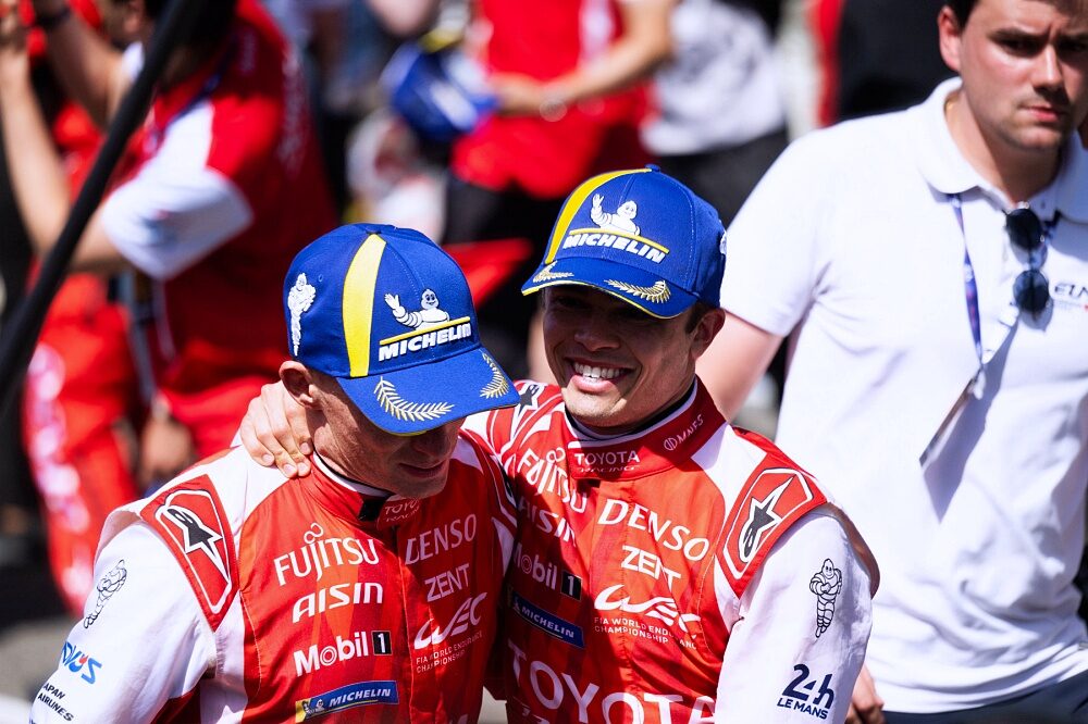 Toyota Racing driver in race suit after the 2026 Le Mans 24 Hours