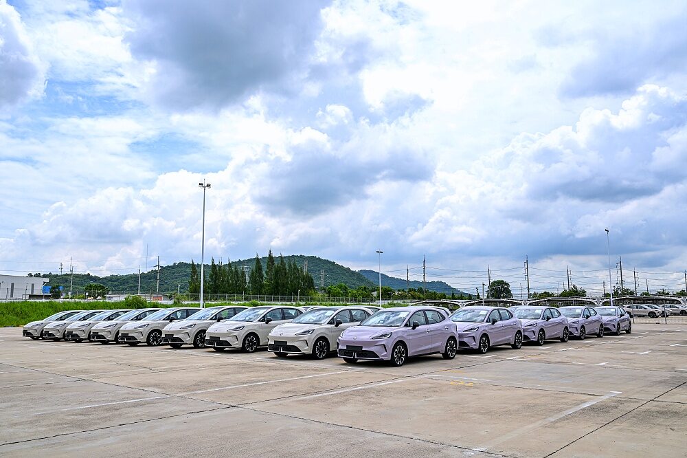 NEW MG URBAN 2026 vehicles lined up in the factory yard before delivery