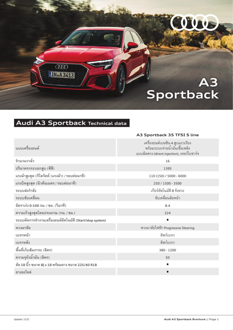 Audi A3 Sportback (8Y 2020) - ภาพสเป็กชีท