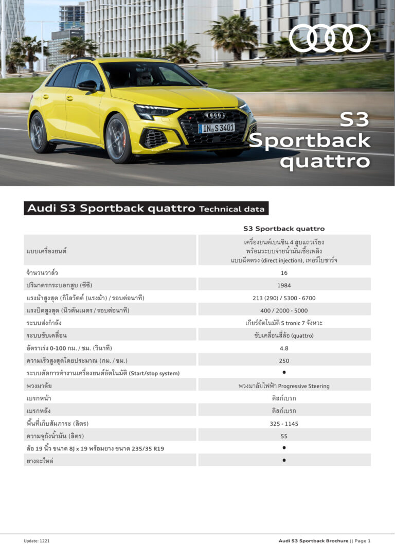 Audi S3 Sportback (8Y 2020) - ภาพสเป็กชีท