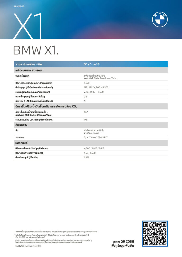 BMW X1 (U11 2022) - ภาพสเป็กชีท