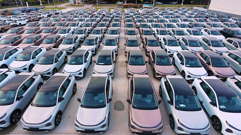Large number of CHANGAN NEVO Q05 2026 vehicles lined up for delivery