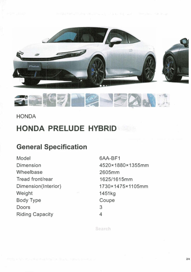 Honda Prelude (6th Gen 2025) - ภาพสเป็กชีท