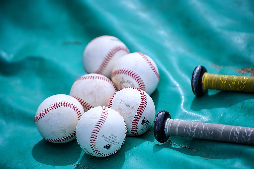 Baseballs and bats prepared for youth baseball training