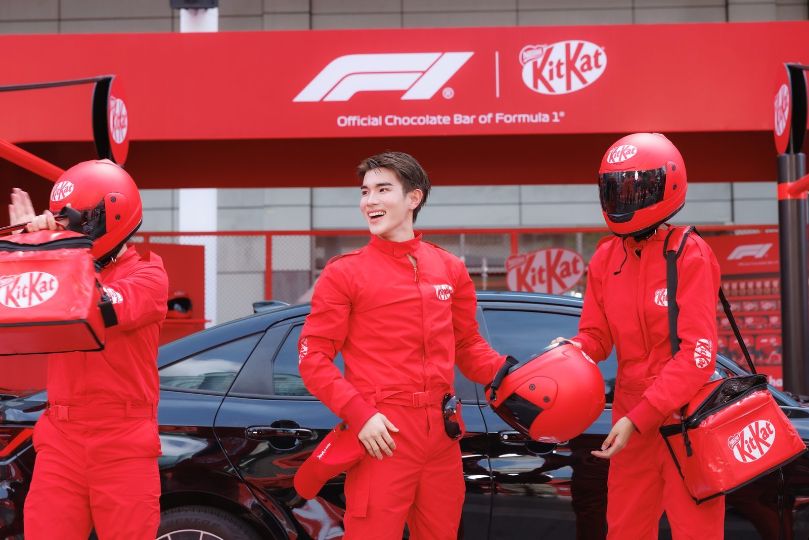 The simulated pit stop area at the KitKat Formula 1 2026 launch event in Bangkok