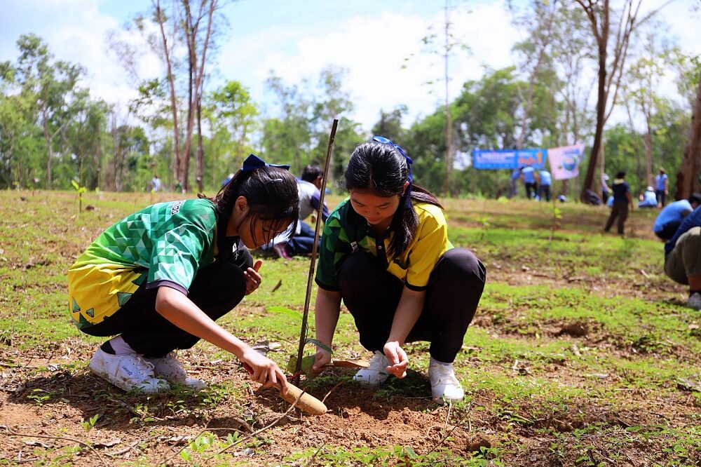 ทีมงานลามิน่าและผู้ร่วมโครงการในกิจกรรมปลูกป่า