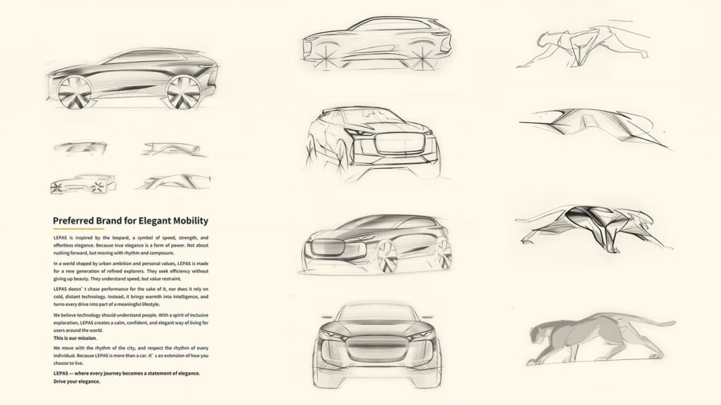 สเก็ตช์ดีไซน์ LEPAS L6 EV 2026 ภายใต้แนวคิด Leopard Aesthetics