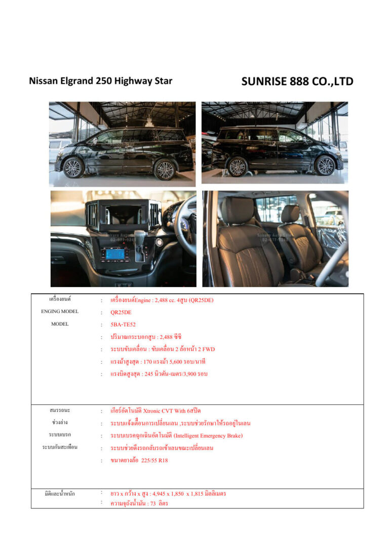 Nissan Elgrand (3rd Gen 2010) - ภาพสเป็กชีท