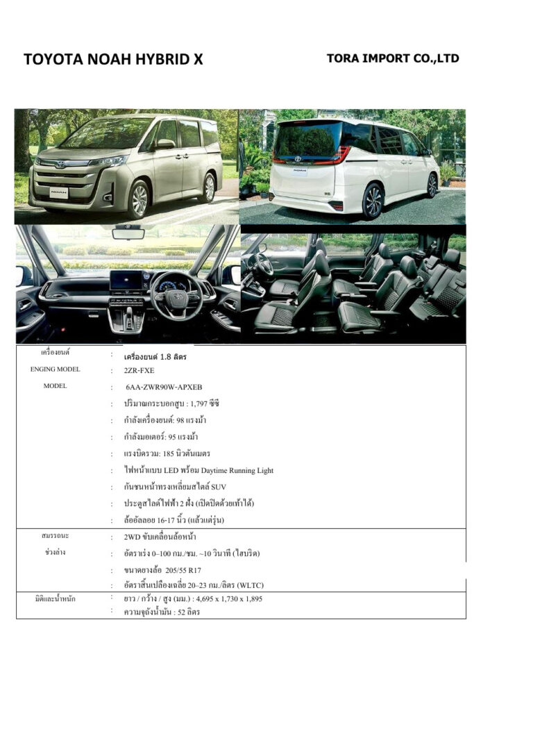 Toyota Noah (R90 2022) - ภาพสเป็กชีท