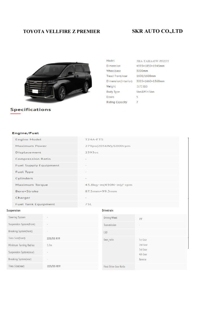 Toyota Vellfire (AH40 2023) - ภาพสเป็กชีท