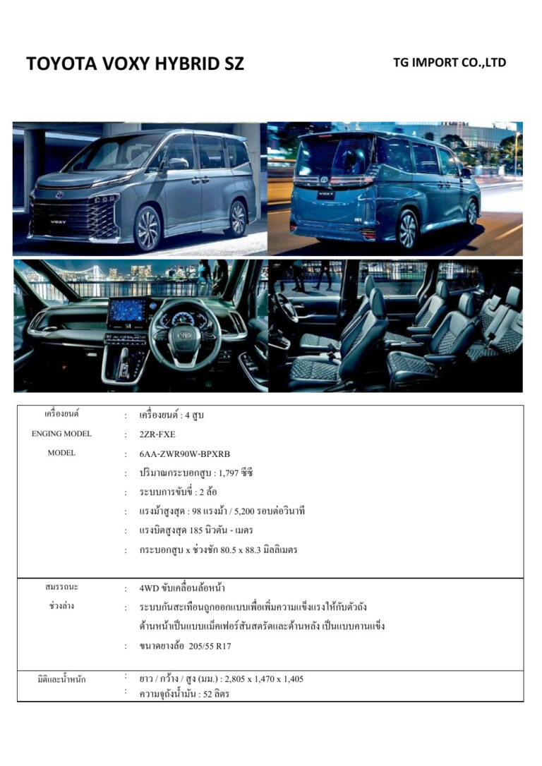 Toyota Voxy (R90 2022) - ภาพสเป็กชีท