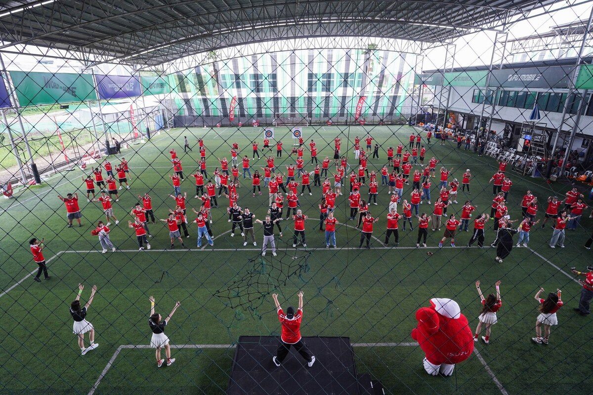 กิจกรรมแอโรบิควอร์มอัพในงาน Isuzu - Press Sports Day 2026