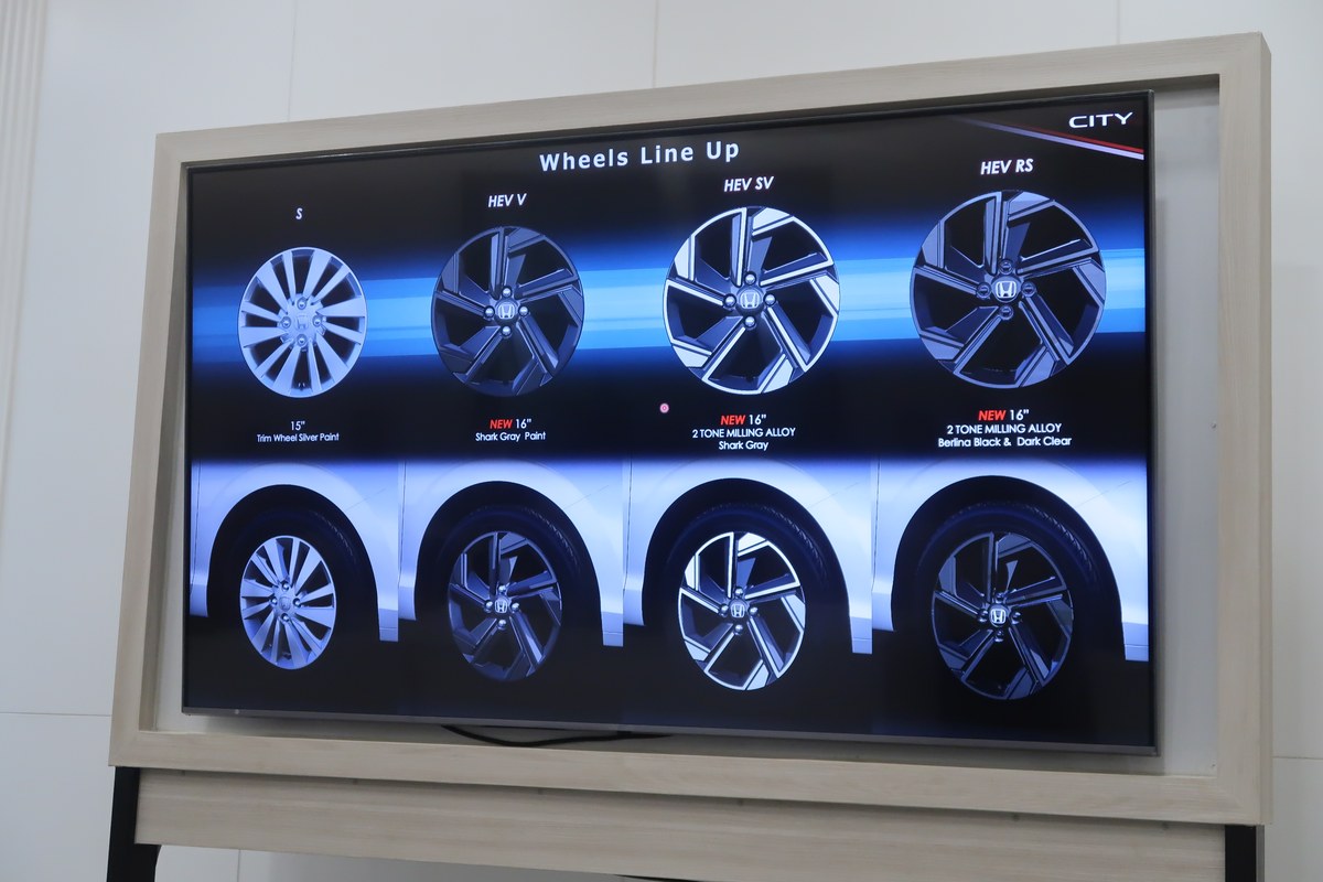 สไลด์บรรยายสรุปล้ออัลลอยของแต่ละรุ่นย่อย S HEV-V HEV-SV HEV-RS ของ Honda City