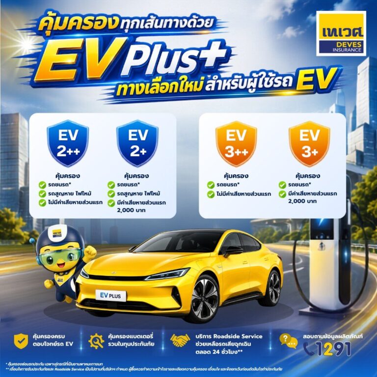 เทเวศประกันภัย รุกตลาด EV เปิดตัว EV Plus ประกันรถไฟฟ้าแบบชั้น 2+ และ 3+ จ่ายเบี้ยน้อยลง