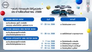 นิสสัน จัดทัพโรดโชว์ทั่วประเทศ กรกฎาคม–กันยายน 2569 ชูเทคโนโลยี e-POWER ชีวิตไปต่อ ไม่ต้องรอชาร์จ พร้อมข้อเสนอพิเศษประจำเดือน
