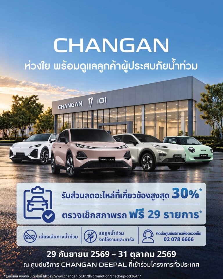 CHANGAN ช่วยน้ำท่วม 2026 ลดอะไหล่ 30% เช็กฟรี 29 รายการ