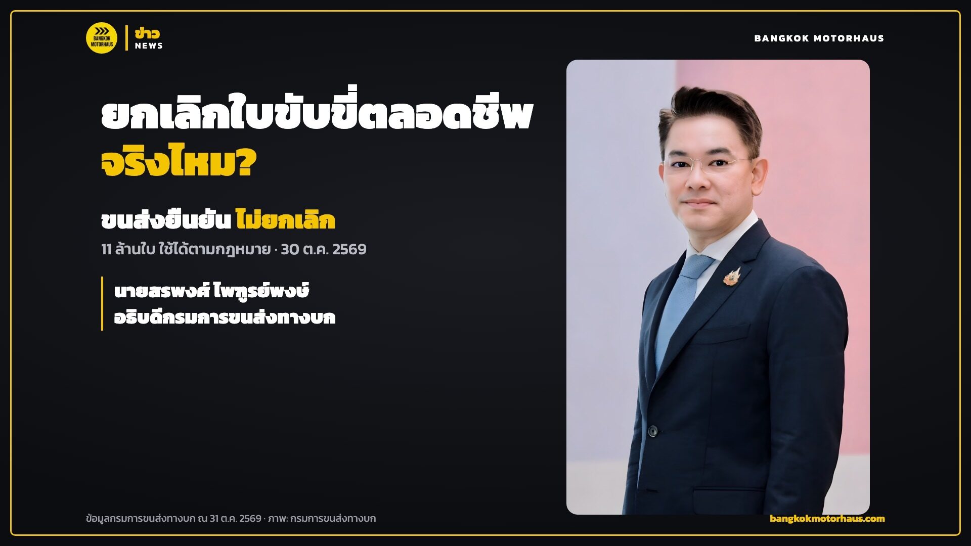 อธิบดีกรมการขนส่งทางบก ยืนยันไม่ยกเลิกใบขับขี่ตลอดชีพ 11 ล้านใบยังใช้ได้
