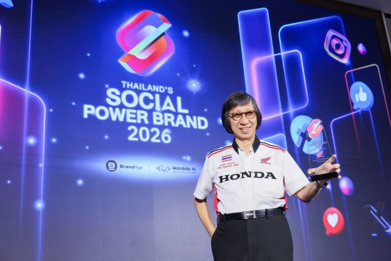 มอเตอร์ไซค์ฮอนด้า ได้รางวัล Thailand’s Social Power Brand 2026 กลุ่มรถจักรยานยนต์ 3 ปีซ้อน