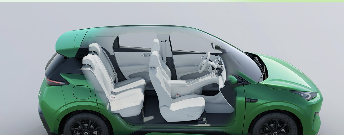 ภาพจำลองห้องโดยสาร BYD Seagull เจน 2 แบบตัดหลังคาและประตู