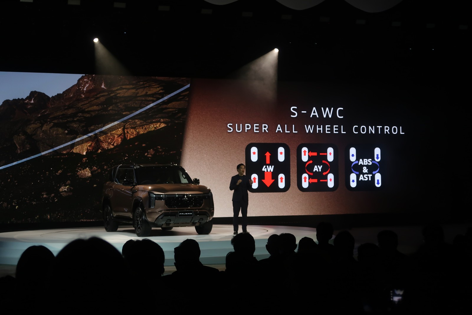 สไลด์ระบบ S-AWC Super All Wheel Control บนเวทีเปิดตัว Pajero